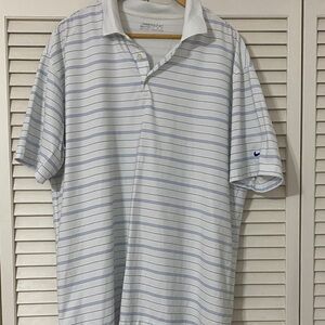 Nike Men's Polo with White and Blue Stripes